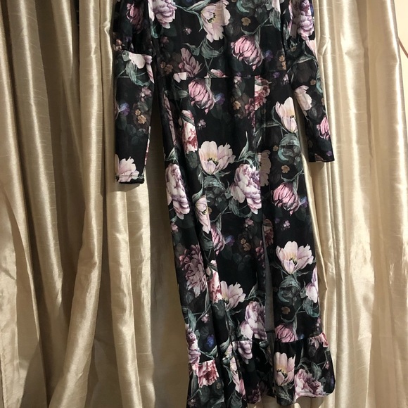 NWT RIVER ISLAND mutton sleeve floral midi dress in black - Picture 3 of 11